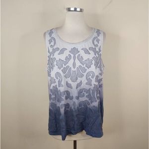 Chico's Embroidered Tank Top Sleeveless Blue Gray Dip Dye Cotton